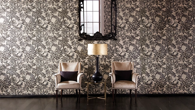 Contemporary wallpaper in a home's living room.
