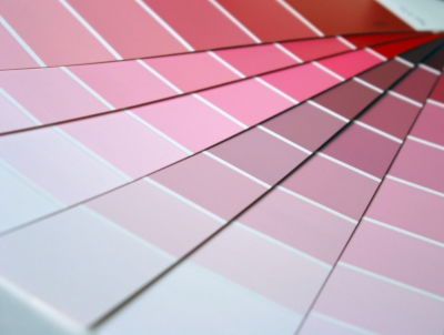Selecting Paint Color Pink and purple paint swatches