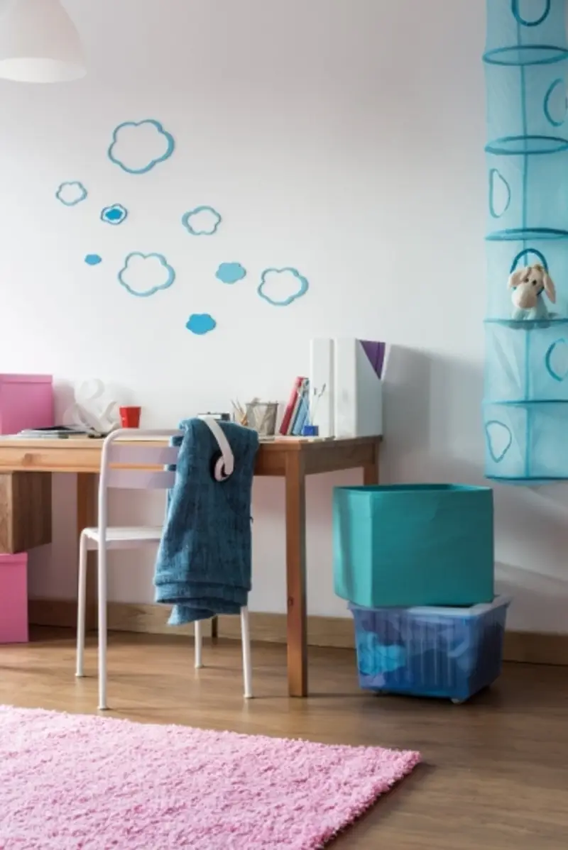 Tween Bedroom with Clouds Painted on Wall and Creative Shelving Tween Bedroom with Clouds Painted on Wall and Creative Shelving